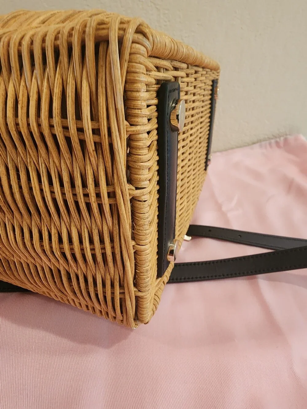 RARE Kate Spade Sam Gingham Wicker Medium Satchel Basket Bag W/ Dust Bag